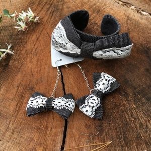 Denim Bow Earring and Matching Bracelet Set